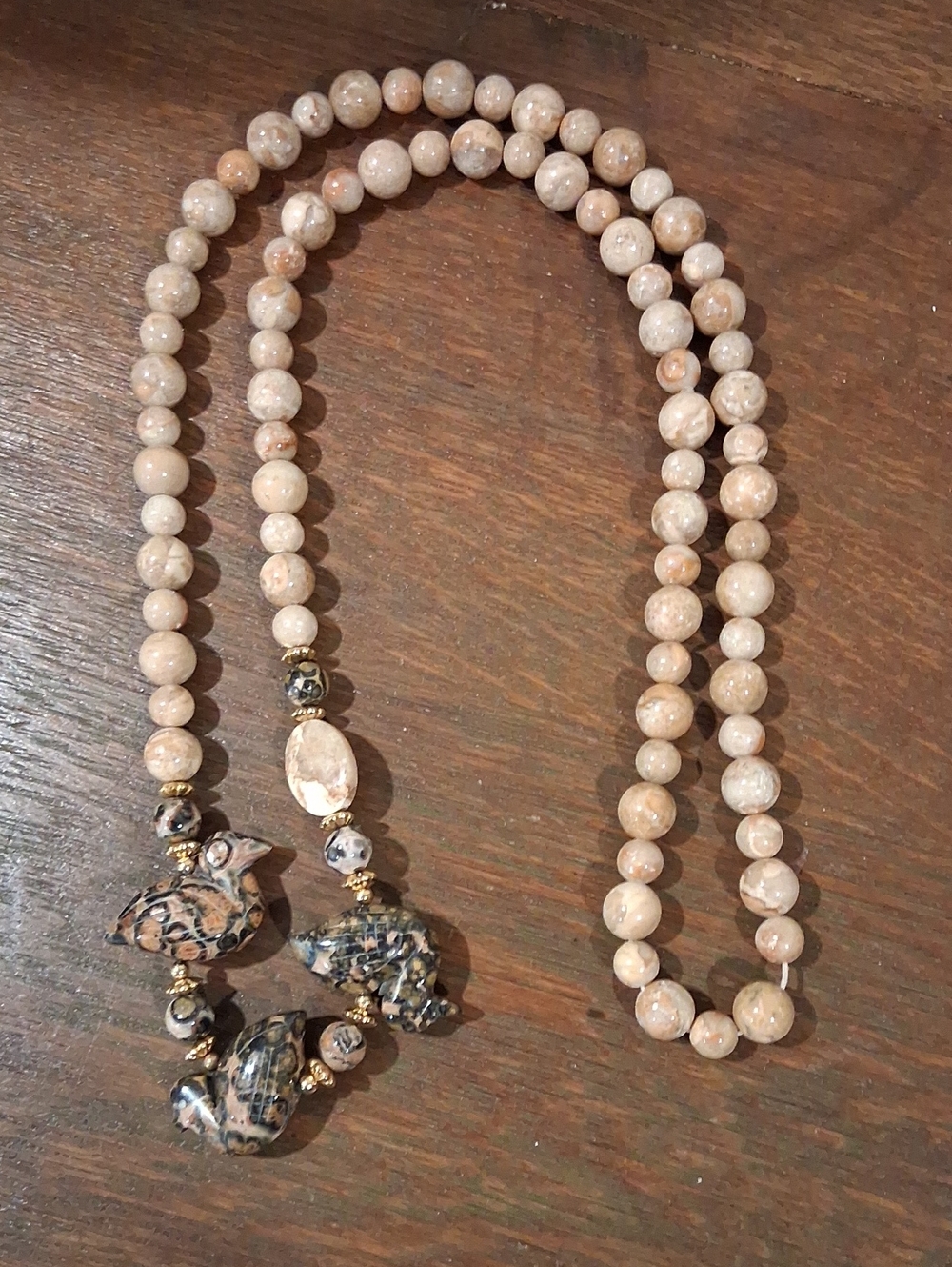Jasper Stone & Carved Leopard Skin Duck Necklace